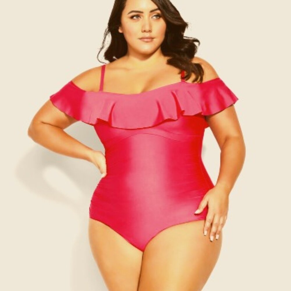 Plus sz 20 / L Hot Pink Ruffle 1 Piece bathing suit HOT pink NEW NWT CITY CHIC